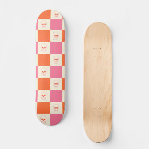 Skate Crânios Xadrez em Rosa, Laranja e Creme