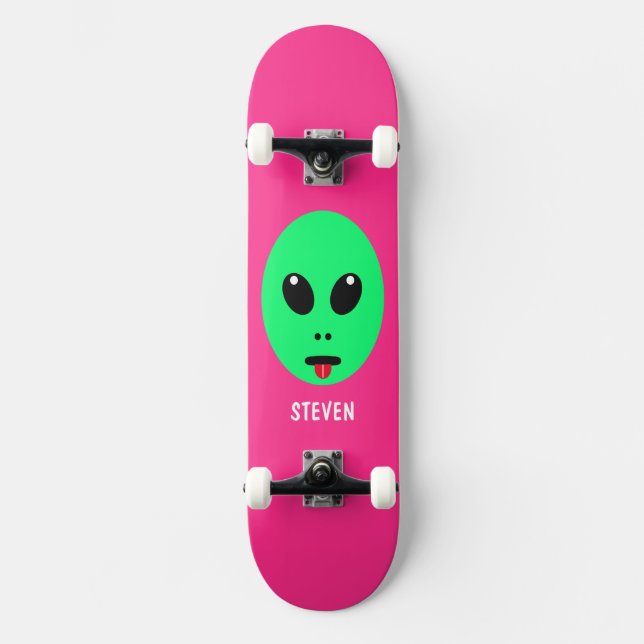 Skate Crianças Alienígena Cabeça Verde Cor-de-Rosa Nome  (Frente)
