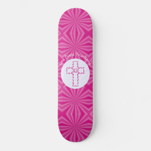Skate Cruz Cristã Zigue-Zague Rosa Quente Branco