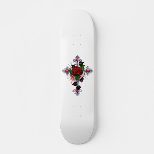 Skate Cruz de Prata com Rosa vermelha (Frente)