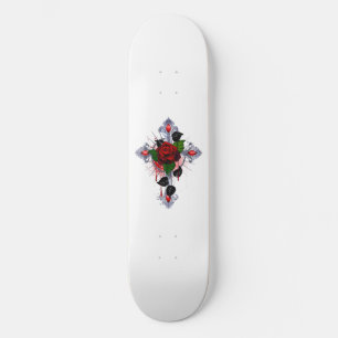 Skate Cruz de Prata com Rosa vermelha