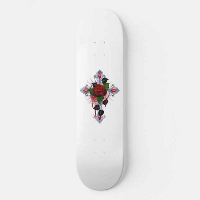 Skate Cruz de Prata com Rosa vermelha (Frente)