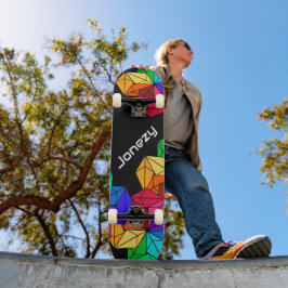 Skate Cubos Aleatórios Arco-Íris 3D Brilhante em Preto A