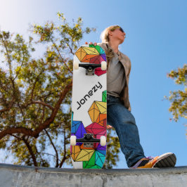 Skate Cubos aleatórios Rainbow 3D Brilhante em branco Ad