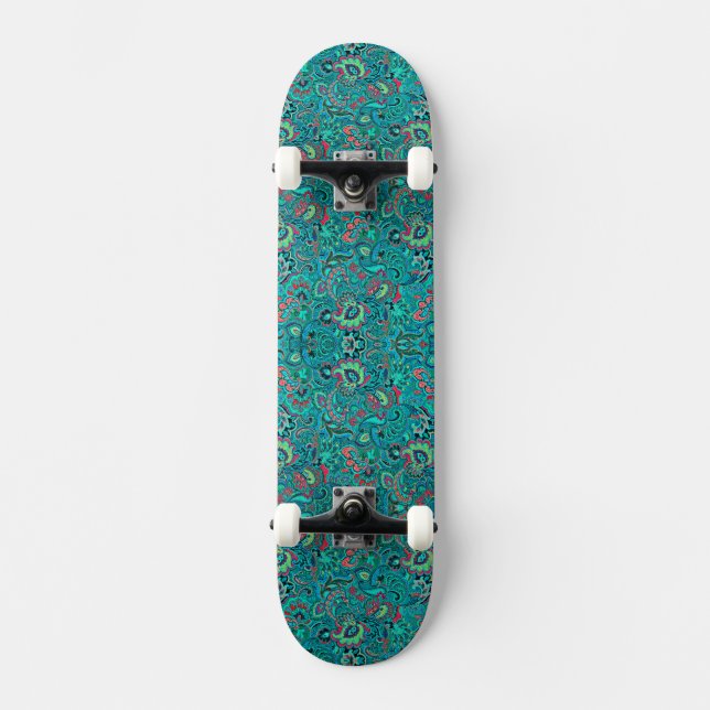 Skate Cufflinks florais de turquesa de safra branca (Frente)