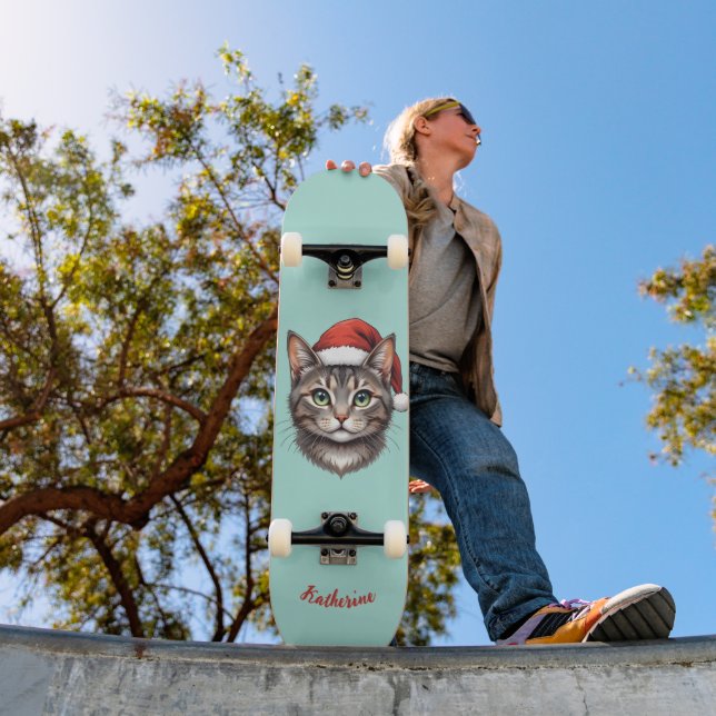 Skate Custom Cute Christmas Cat with Santa Hat (Ao ar livre 1)