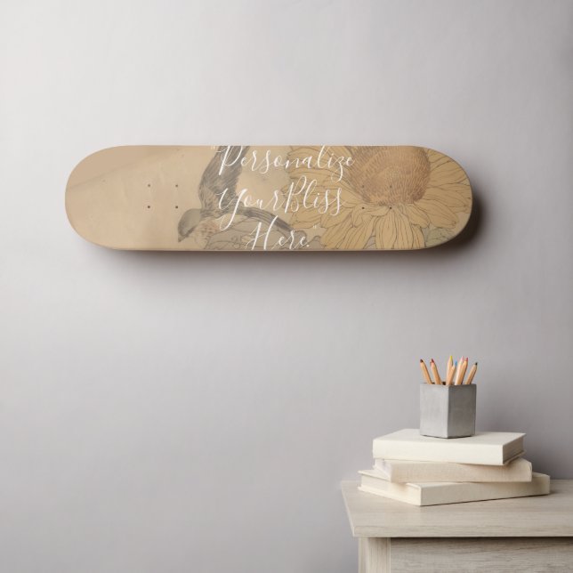 Skate CUSTOM Nostalgic Sunflower & Bird Art Print  (Arte de parede (Horz))