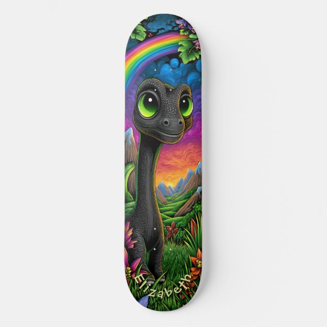 Skate Cute Dinosaur Fantasy Mountains Cool Children Art (Frente)