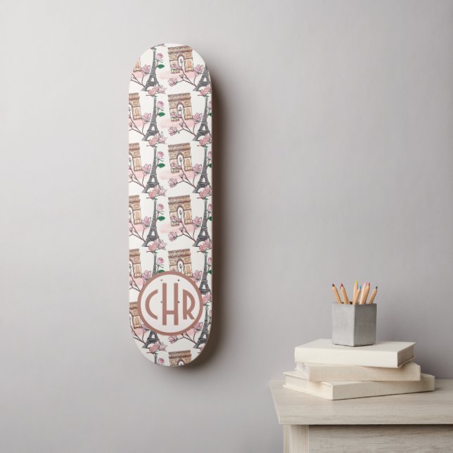 Skate Cute French Theme Monogram | France Landmarks (Arte de parede)