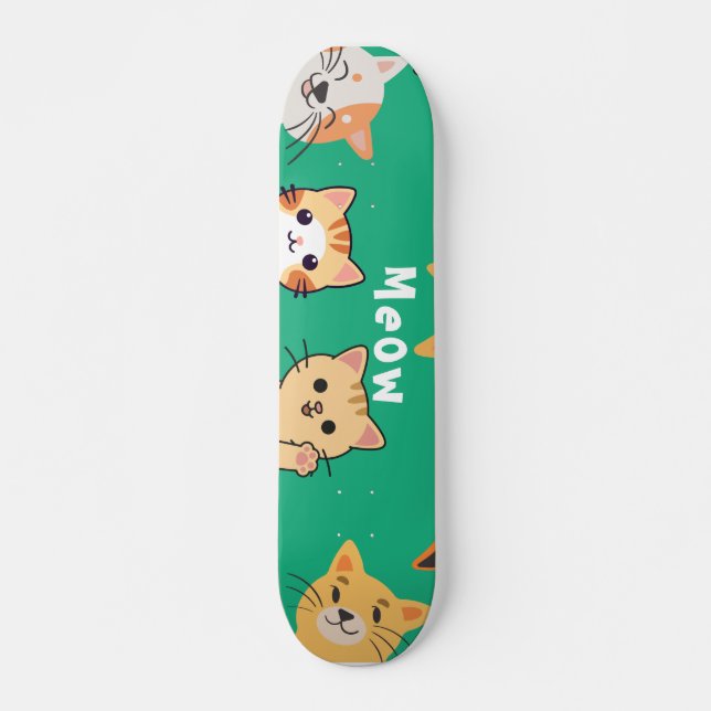 Skate Cute Kawaii Peeking Cats Pattern  (Frente)