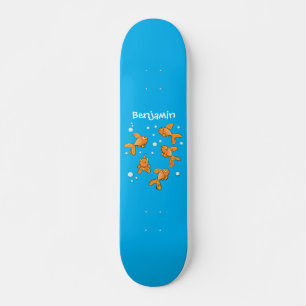 Skate Cute orange goldfish on blue cartoon illustration