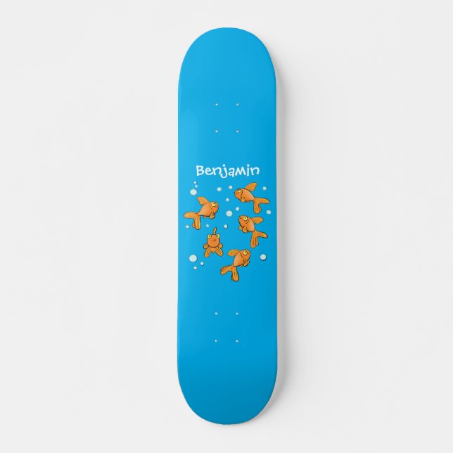 Skate Cute orange goldfish on blue cartoon illustration (Frente)