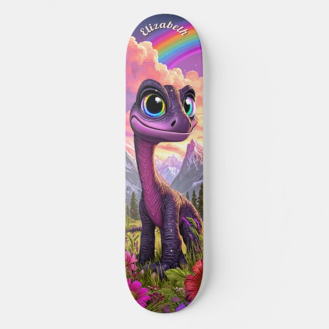 Skate Cute Pink Dinosaur Children Fantasy Art (Frente)