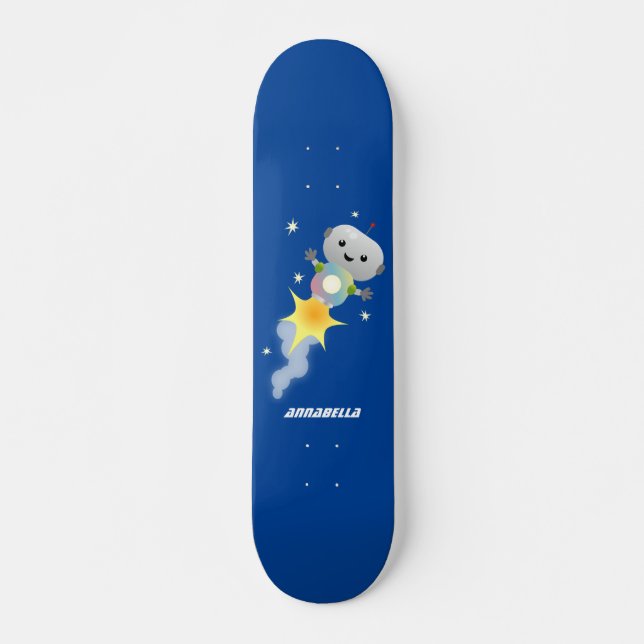 Skate Cute robot flying in space cartoon illustration (Frente)