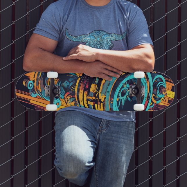 Skate Cyan Orange Cyberpunk Industrial Turbine Grunge (Ao ar livre 3)