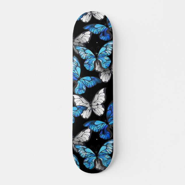 Skate Dark Seamless Pattern with Blue Butterflies Morpho (Frente)