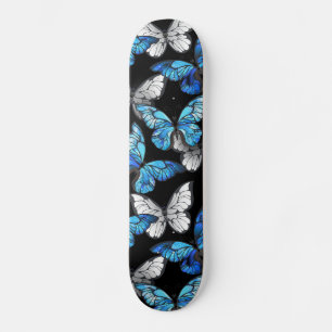 Skate Dark Seamless Pattern with Blue Butterflies Morpho