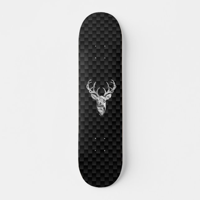 Skate Deer Head on Carbon Fiber Style Impressão (Frente)