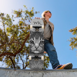 Skate Desenho Adorável de Monograma Jovem de Gatos