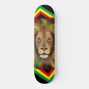 Skate Desenho da cabeça de leão Rasta vermelho amarelo v