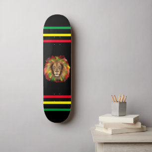 Skate Desenho da cabeça de leão Rasta vermelho amarelo v