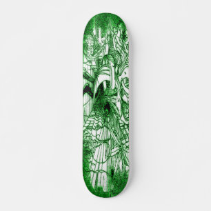 Skate Desenho de Folha Verde e Preta de Triquete Psicodé