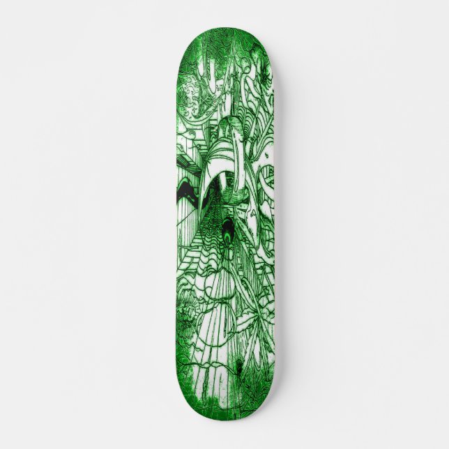 Skate Desenho de Folha Verde e Preta de Triquete Psicodé (Frente)