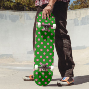 Skate Desenho de padrão de bolinhas rosa sobre verde 