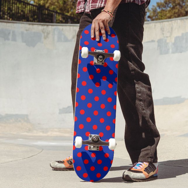 Skate Desenho de padrão de bolinhas vermelhas em azul  (Criador carregado)