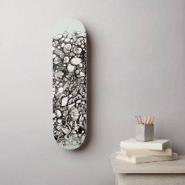 Skate Desenho de Seixo de Praia preto e branco