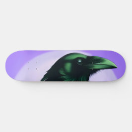 Skate Desenho de um corvo sobre fundo roxo neon