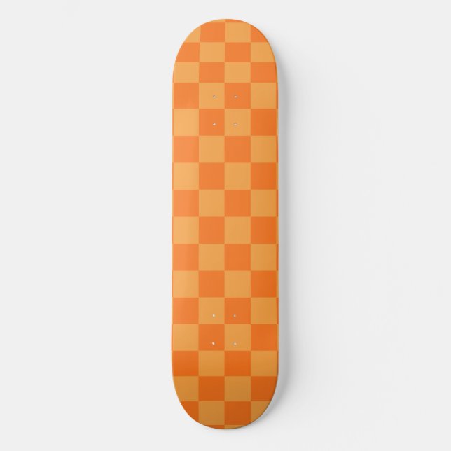 Skate Desenho de Xadrez Laranja Claro e Escuro (Frente)