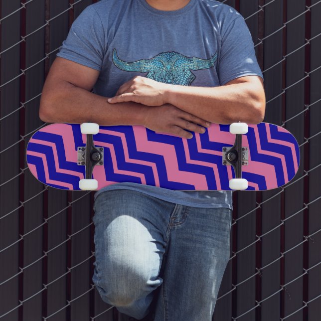 Skate Desenho de Ziguezague Chevron Rosa Azul (Ao ar livre 3)