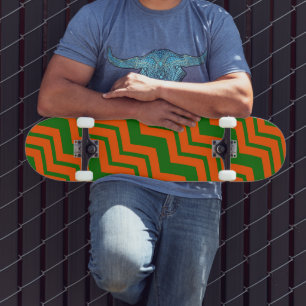 Skate Desenho de Ziguezague Chevron Verde Laranja 