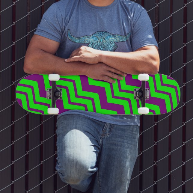 Skate Desenho de ziguezague em chevron verde roxo (Ao ar livre 3)