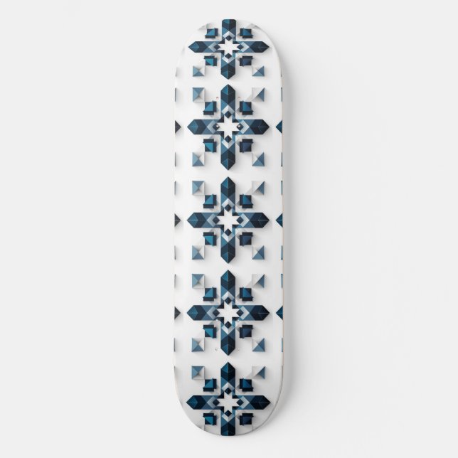 Skate Desenho Geométrico Abstrato em Azul e Branco (Frente)