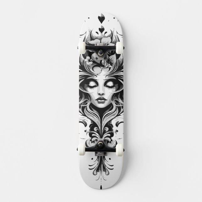 Skate Desenho preto e branco de uma mulher (Frente)