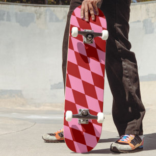 Skate Desenho Xadrez Arlequim Rosa Vermelho