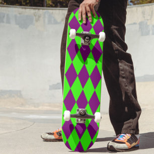 Skate Desenho Xadrez Arlequim Verde Roxo