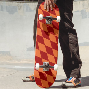 Skate Desenho Xadrez Arlequim Vermelho e Laranja 