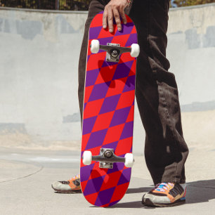 Skate Desenho Xadrez Arlequim Vermelho e Roxo