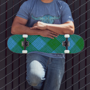Skate Desenho xadrez azul e verde com trama cruzada