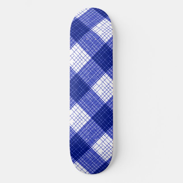 Skate Desenho Xadrez Bold Azul e Branco (Frente)