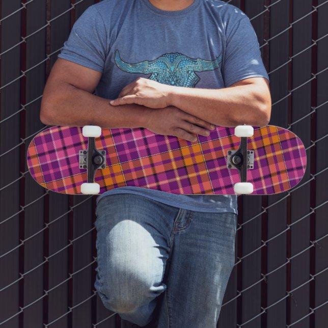 Skate Desenho Xadrez Escocês Laranja Rosa Roxo (Ao ar livre 3)