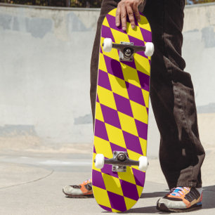 Skate Desenho Xadrez Harlequim Roxo e Amarelo
