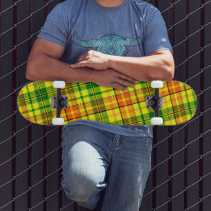 Skate Desenho Xadrez Tartan Laranja Amarelo Verde