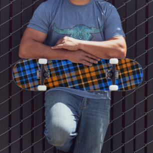 Skate Desenho Xadrez Tartan Laranja Azul Preto