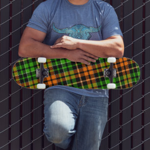 Skate Desenho Xadrez Tartan Preto Laranja Verde