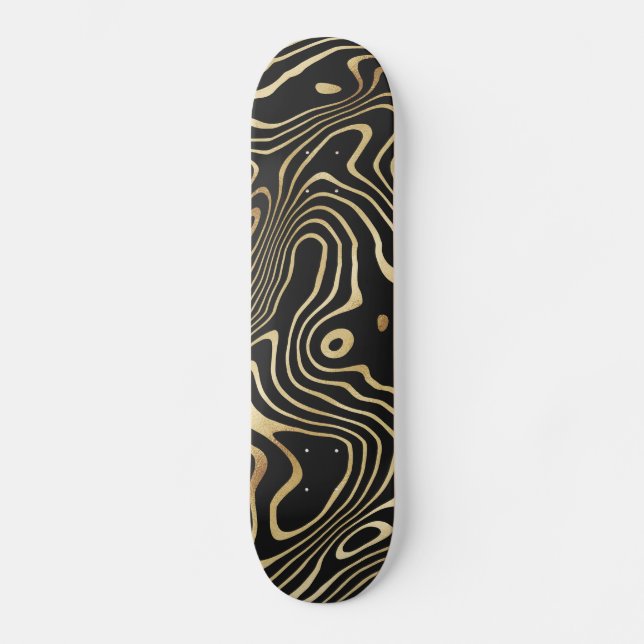 Skate Design abstrato de espiral líquida Dourada preta (Frente)