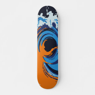 Skate Design Abstrato de Ondas do Oceano em Laranja e Az